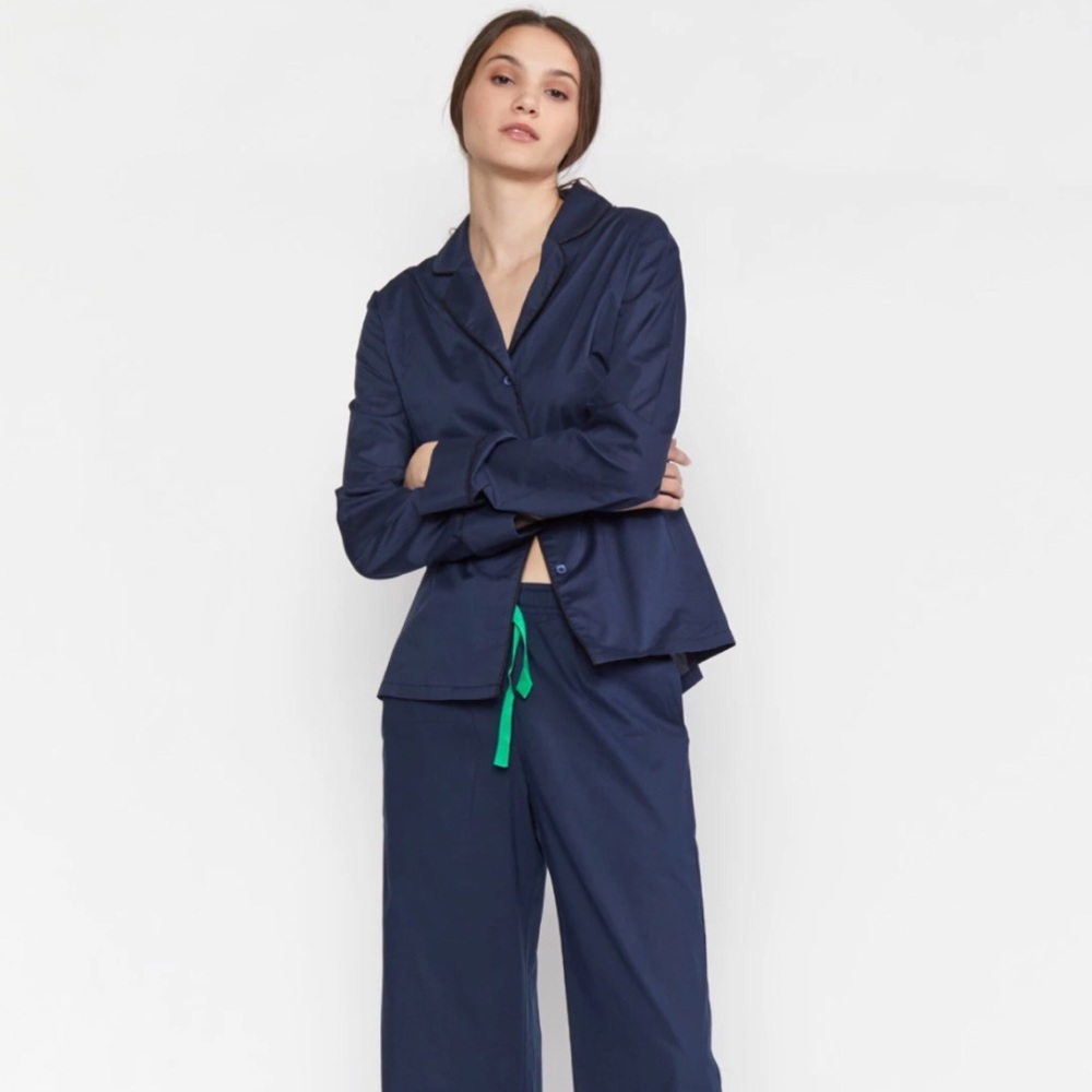 NWT CYNTHIA ROWLEY Cotton Pajama Shirt in Navy